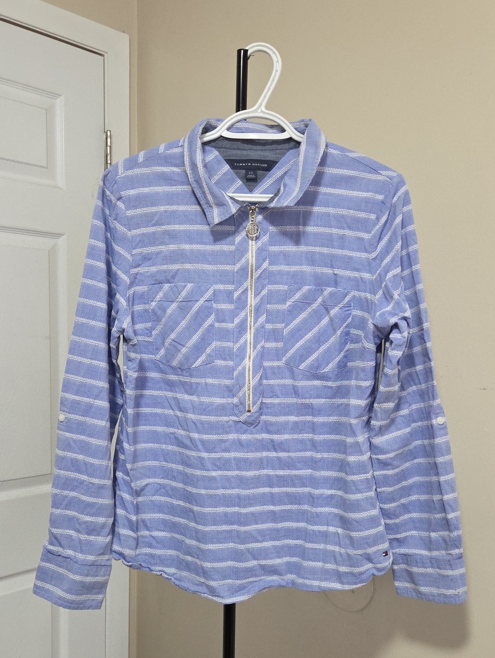 Tommy Hilfiger Cotton Blend  Blue Striped Pullover Shirt